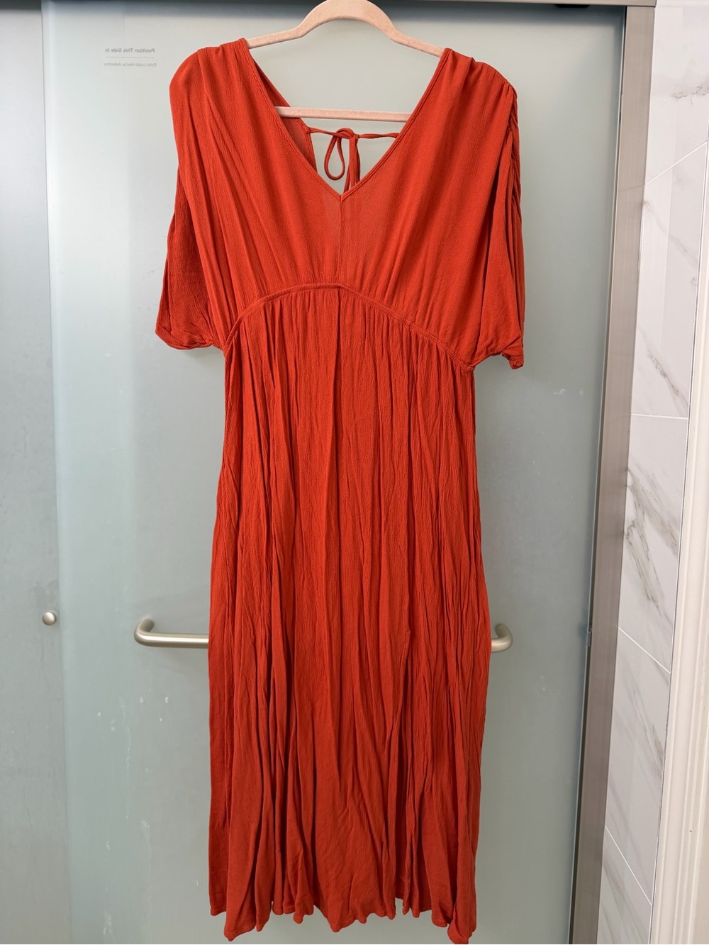 V-Neck Rust Orange Maxi Dress with Tie-Back